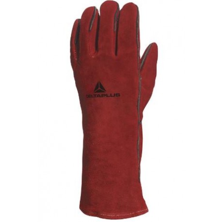 Lot de 12 paires de gants spécial soudeur - Pour risque mécanique, chaleur et feu - Taille 10 - Croute de cuir - Rouge