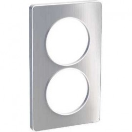 Plaque Odace Touch - Aluminium brossé avec liseré blanc - Double verticale 57mm