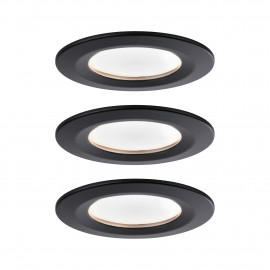 Lot de 3 spots encastrés fixes Nova LED Coin Paulmann - Rond - 3x6W - 2700 - IP44 - Noir mat