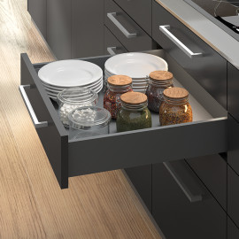 Emuca Kit de tiroir pour cuisine et salle de bain Vertex de hauteur 93 mm avec panneaux incluses., 450, Gris anthracite, 1 ut.