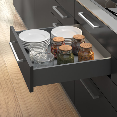 Emuca Kit de tiroir pour cuisine et salle de bain Vertex de hauteur 93 mm avec panneaux incluses., 450, Gris anthracite, 1 ut.