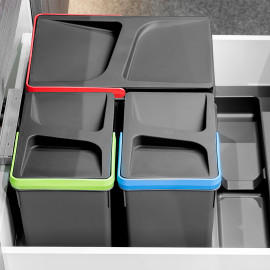 Emuca Poubelles pour tiroir de cuisine Recycle, Hauteur 216, 1x12 + 2x6, Plastique gris antracite, Plastique, 1 ut.
