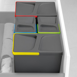 Emuca Poubelles pour tiroir de cuisine Recycle, Hauteur 216, 2x6, Plastique gris antracite, Plastique, 1 ut.