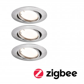 Spot encastré LED Base Kit de base orientable Smart Home Zigbee Coin  rond 90mm 20° 230V gradable 3000K Acier brossé