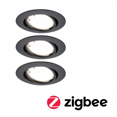 Spot encastré LED Base Kit de base orientable Smart Home Zigbee Coin  rond 90mm 20°  3x4,9W 3x430lm 230V gradable 3000K Noir mat