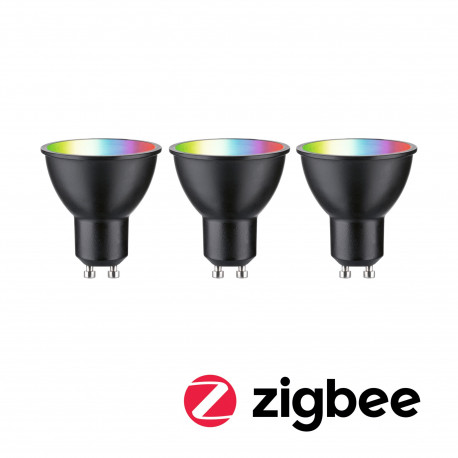 Lot de 3 ampoules réflecteurs LED Smart Home Zigbee Paulmann - GU10 - 4,8W - RGBW+ - Dimmable - Noir mat