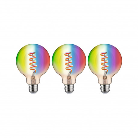 Lot de 3 ampoules LED filament Smart Home Zigbee Paulmann - G95 - 6,3W - RGBW - Doré - Dimmables