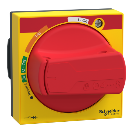 ComPacT NSXm - Powerpact B et TeSys GV4 - poignée rotative rouge/jaune - IP65