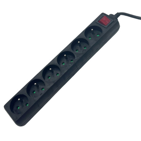 Multiprise 2P+T UPTEC - 6 prises avec interrupteur - Noir