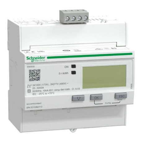 Compteur d'énergie triphasé Acti9 iEM-3555 Schneider - TI souples - Multi-tarif - AlarmekW - Modbus