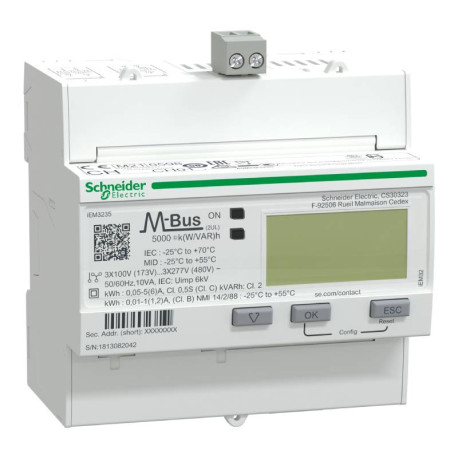 Compteur d'énergie triphasé Acti9 iEM-3235 Schneider - TI - Multi-tarif - Alarme kW - Mbus - MID