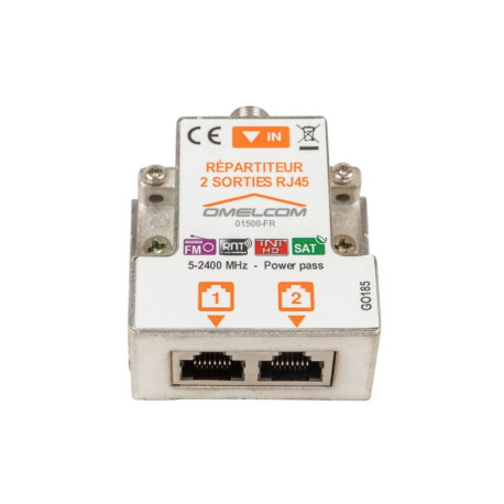 Répartiteur TV RJ45 Omelcom - 2 sorties + Fixation Rail DIN