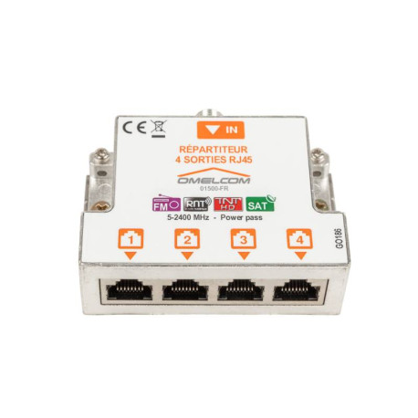 Répartiteur TV RJ45 Omelcom - 4 sorties + Fixation Rail DIN