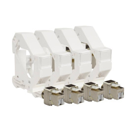 Lot de 4 supports modulaires blindés + 4 connecteurs RJ45 Omelcom - Cat.6 STP - Grade 2TV