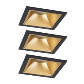 Lot de 3 spots encastrés carrés Cole Coin Paulmann - Fixe - 3x6W - 2700K - Noir/ Doré - Dimmable