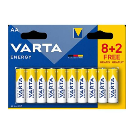 Pack piles alcaline AA/LR06 Varta Energie - 8+2 gratuites - 1,5V