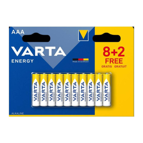 Pack piles alcaline AAA/LR03 Varta Energie - 8+2 gratuites - 1,5V