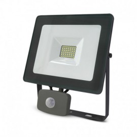 Projecteur extérieur LED plat noir avec détecteur de présence - 30W - 6000K - IP65 - Non dimmable